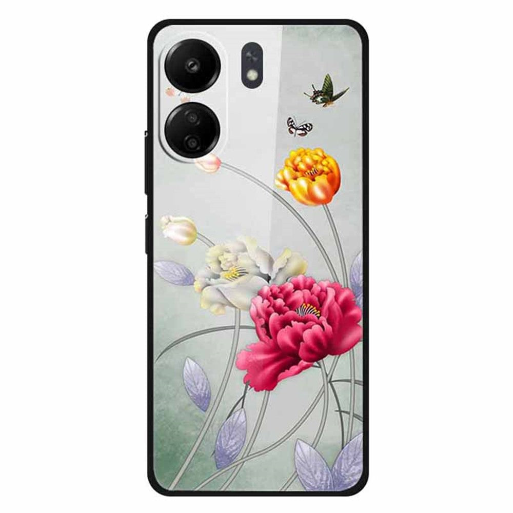 For Xiaomi Redmi 13C 4G / Poco C65 4G Case Pattern Print Tempered Glass Cell Phone Cover