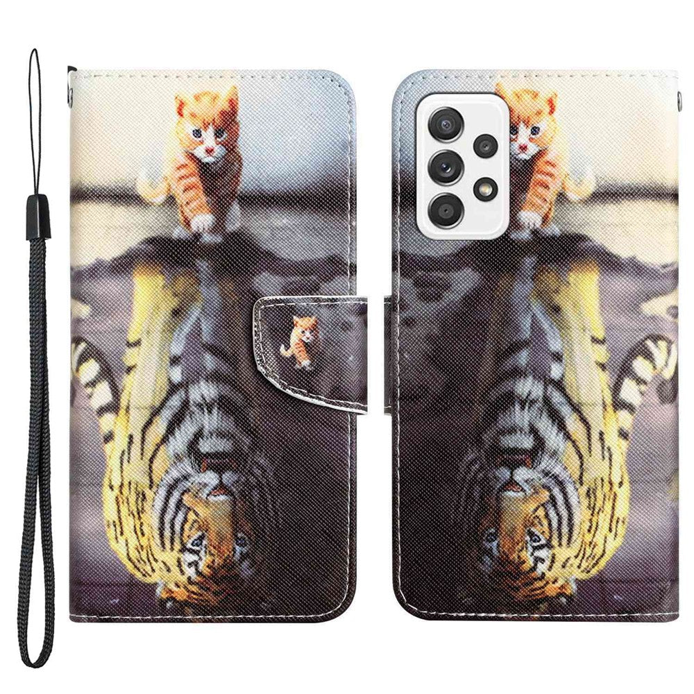 Stand Wallet Case for Samsung Galaxy A53 5G, Cross Texture PU Leather Pattern Printing Folio Flip Phone Cover