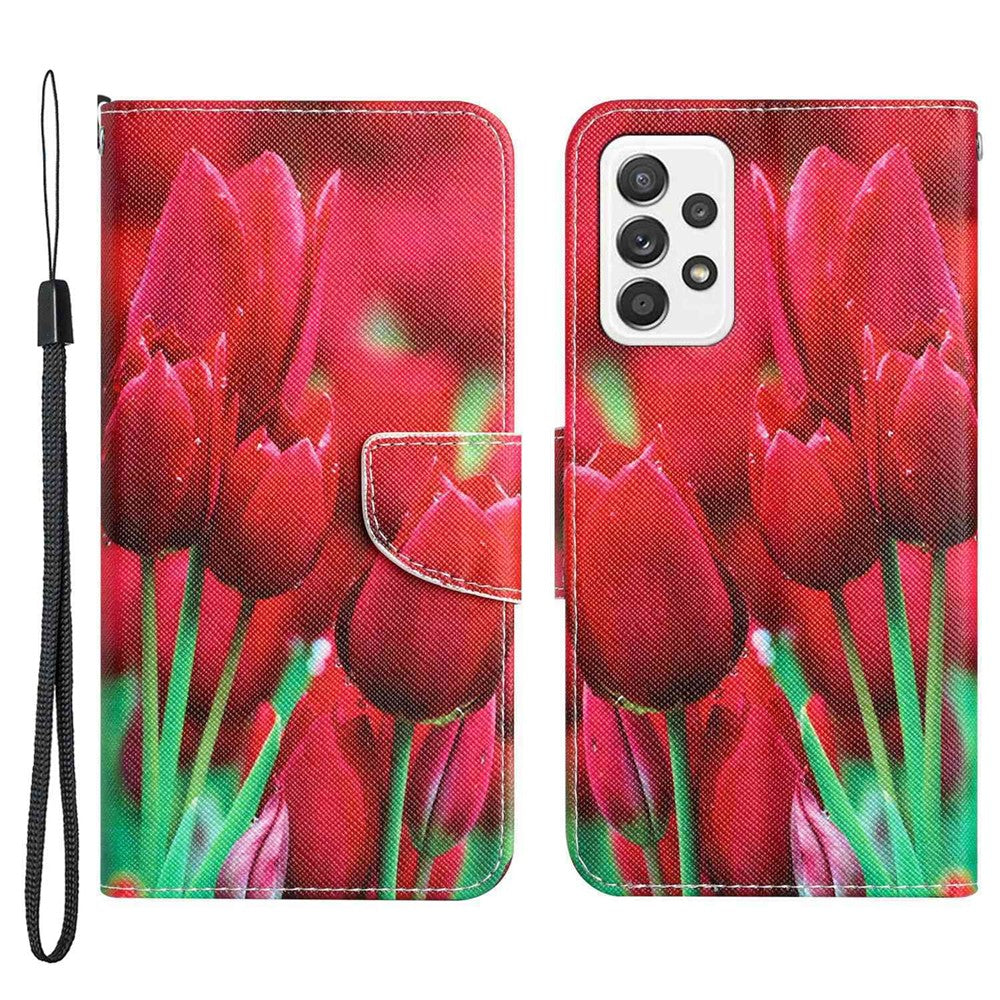 Stand Wallet Case for Samsung Galaxy A53 5G, Cross Texture PU Leather Pattern Printing Folio Flip Phone Cover