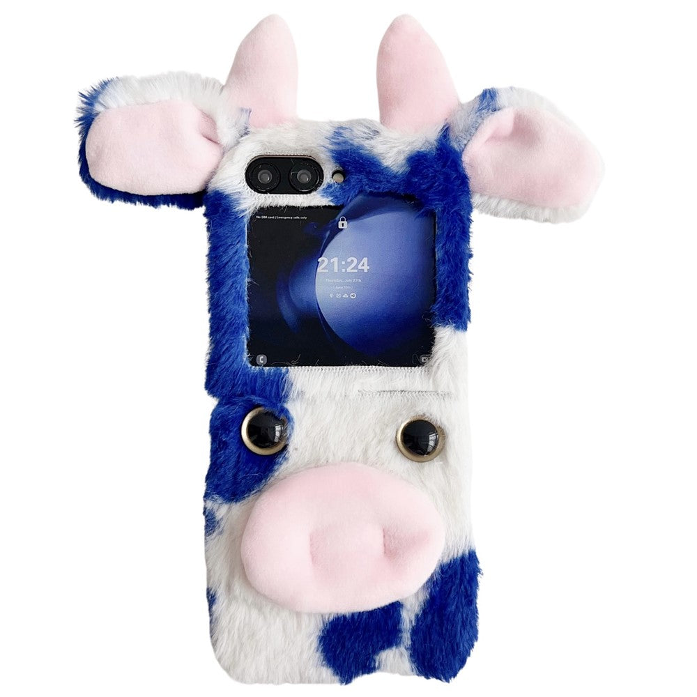 Acrylic Folding Phone Case for Samsung Galaxy Z Flip7 FE 5G / Z Flip6 5G Fluffy Cows Ear Cover