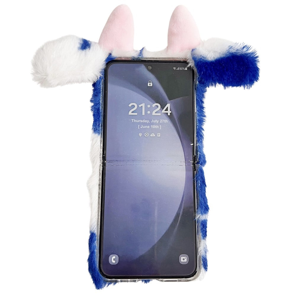 Acrylic Folding Phone Case for Samsung Galaxy Z Flip7 FE 5G / Z Flip6 5G Fluffy Cows Ear Cover