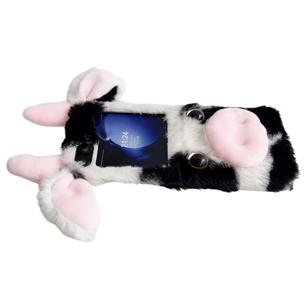 Acrylic Folding Phone Case for Samsung Galaxy Z Flip7 FE 5G / Z Flip6 5G Fluffy Cows Ear Cover