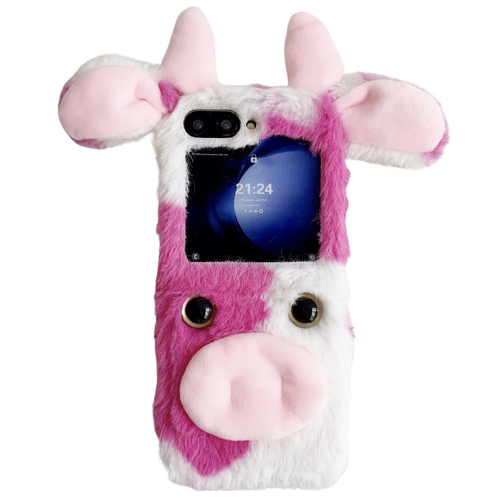 Acrylic Folding Phone Case for Samsung Galaxy Z Flip7 FE 5G / Z Flip6 5G Fluffy Cows Ear Cover