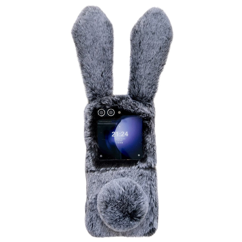 Folding Phone Case for Samsung Galaxy Z Flip7 FE 5G / Z Flip6 5G Fluffy Rabbit Ears Acrylic Cover