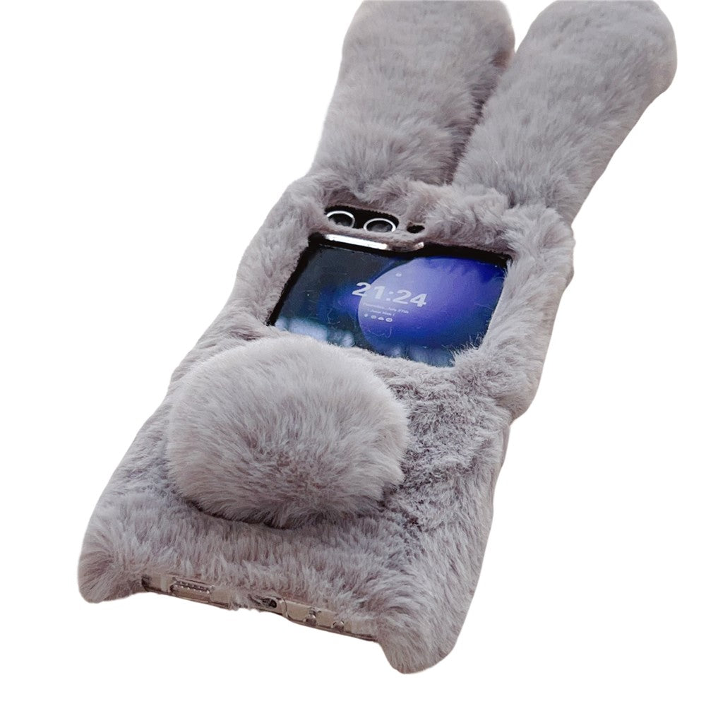 Folding Phone Case for Samsung Galaxy Z Flip7 FE 5G / Z Flip6 5G Fluffy Rabbit Ears Acrylic Cover