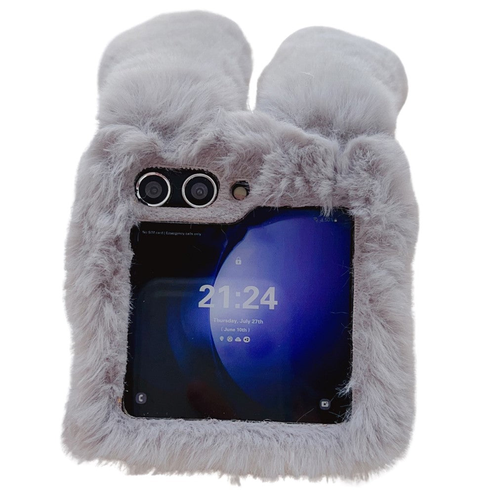 Folding Phone Case for Samsung Galaxy Z Flip7 FE 5G / Z Flip6 5G Fluffy Rabbit Ears Acrylic Cover