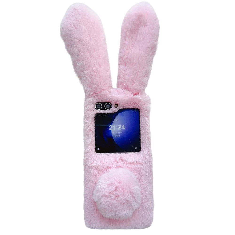 Folding Phone Case for Samsung Galaxy Z Flip7 FE 5G / Z Flip6 5G Fluffy Rabbit Ears Acrylic Cover