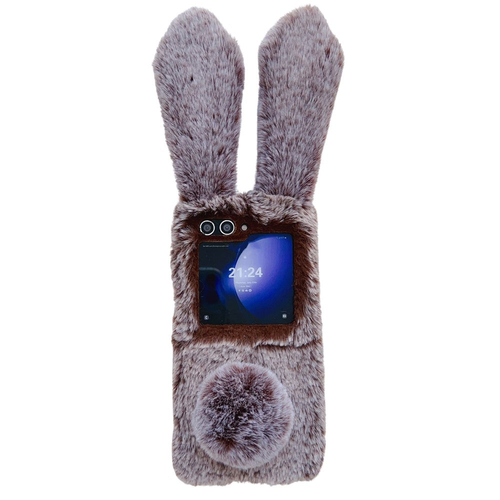 Folding Phone Case for Samsung Galaxy Z Flip7 FE 5G / Z Flip6 5G Fluffy Rabbit Ears Acrylic Cover