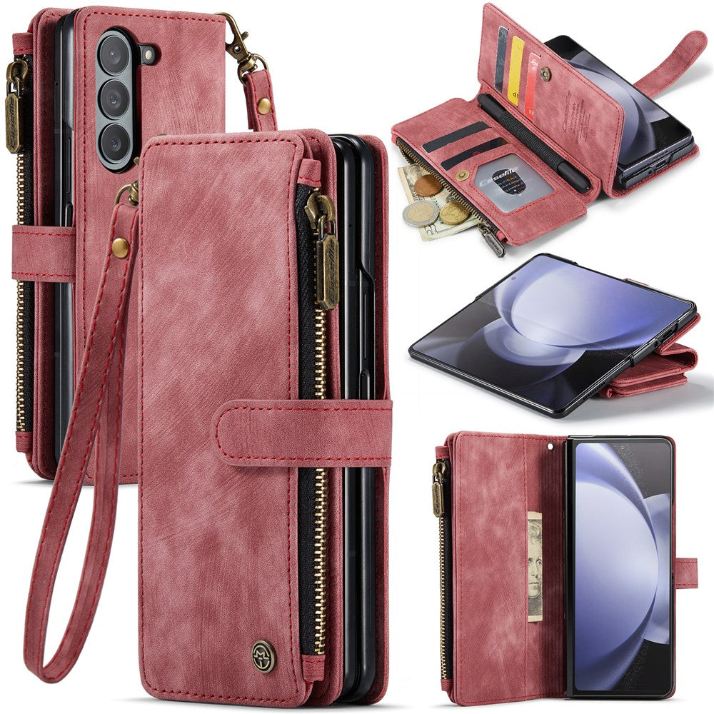 For Samsung Galaxy Z Fold6 5G Phone Cases with Strap CASEME C30 Zipper Multiple Card Holder PU Leather Cover