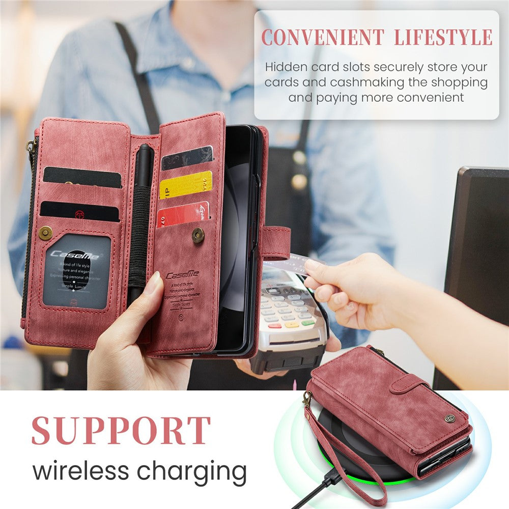For Samsung Galaxy Z Fold6 5G Phone Cases with Strap CASEME C30 Zipper Multiple Card Holder PU Leather Cover