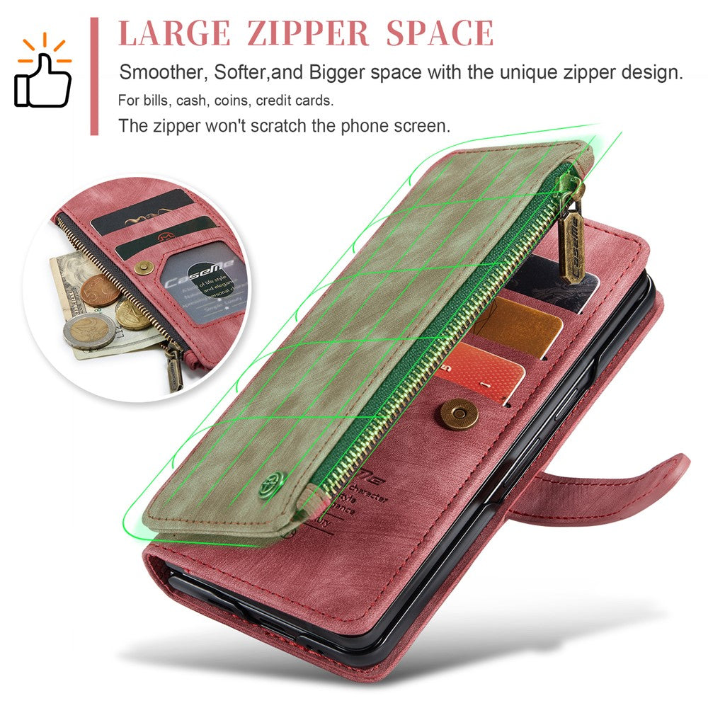 For Samsung Galaxy Z Fold6 5G Phone Cases with Strap CASEME C30 Zipper Multiple Card Holder PU Leather Cover