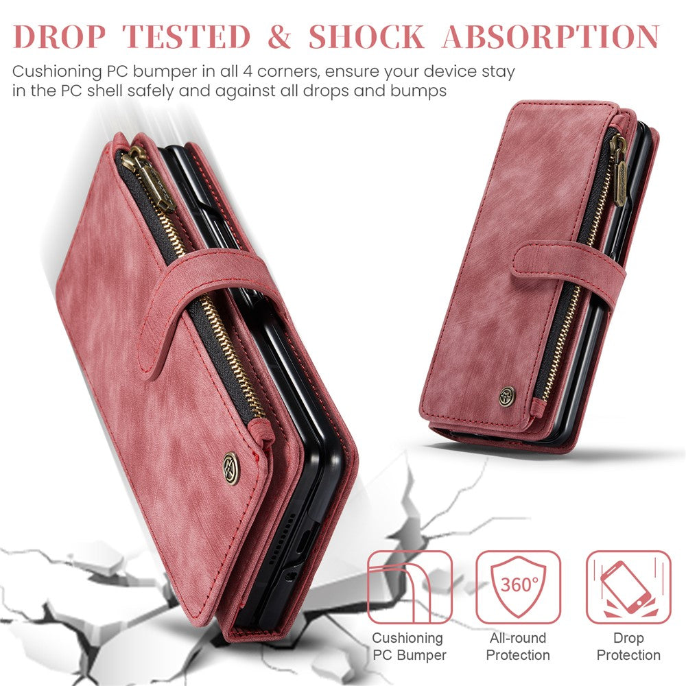 For Samsung Galaxy Z Fold6 5G Phone Cases with Strap CASEME C30 Zipper Multiple Card Holder PU Leather Cover