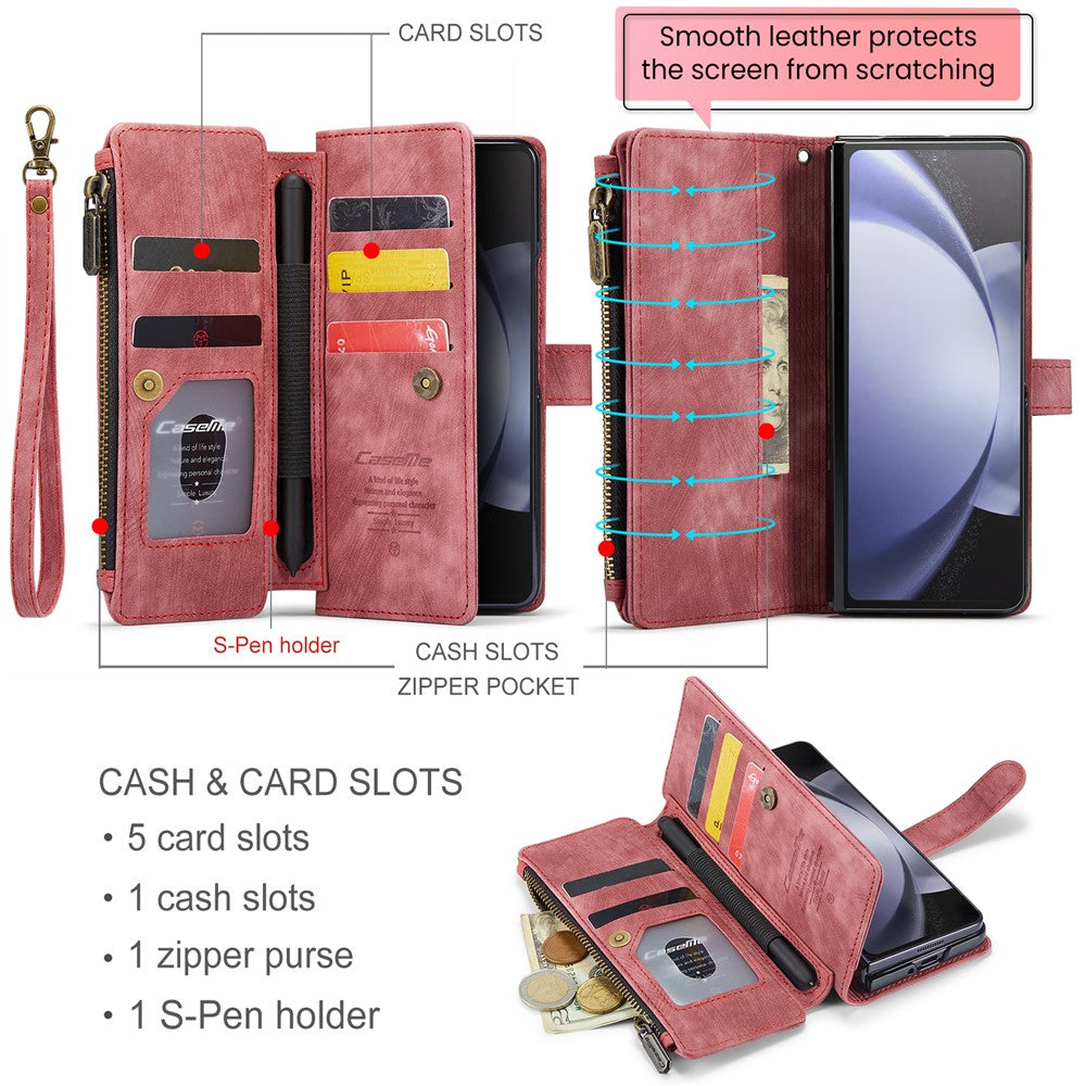 For Samsung Galaxy Z Fold6 5G Phone Cases with Strap CASEME C30 Zipper Multiple Card Holder PU Leather Cover