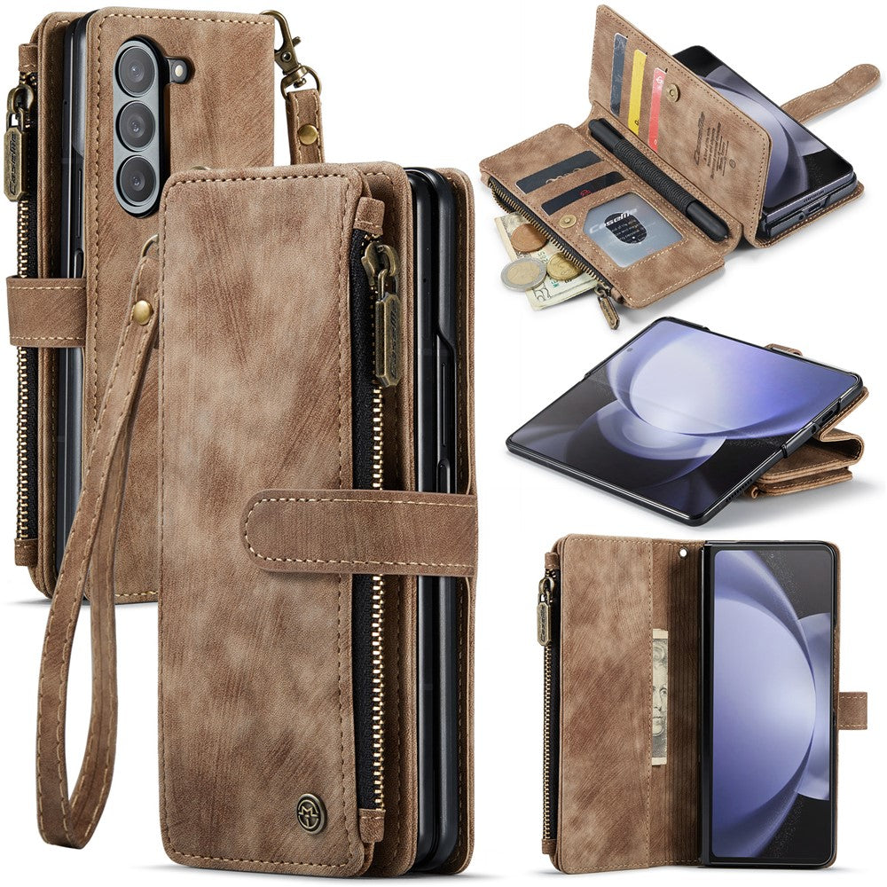 For Samsung Galaxy Z Fold6 5G Phone Cases with Strap CASEME C30 Zipper Multiple Card Holder PU Leather Cover