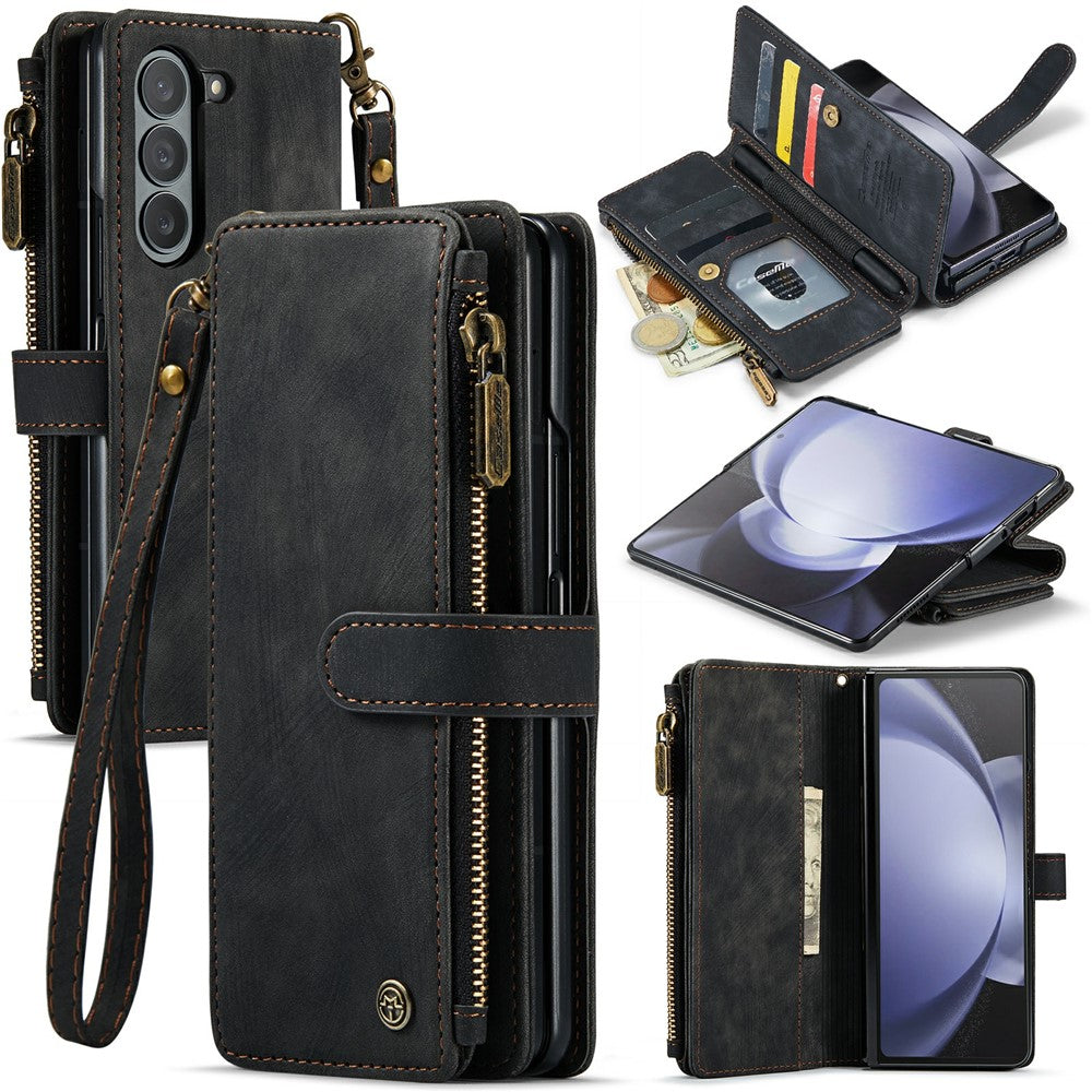 For Samsung Galaxy Z Fold6 5G Phone Cases with Strap CASEME C30 Zipper Multiple Card Holder PU Leather Cover