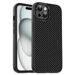 IPAKY TPU-cover til iPhone 15 Plus med kulfibertekstur og metalramme til kameralinse