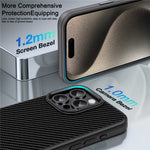 IPAKY TPU-cover til iPhone 15 Plus med kulfibertekstur og metalramme til kameralinse