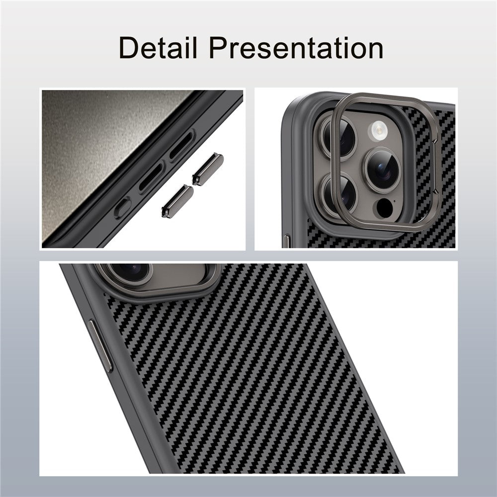 IPAKY TPU-cover til iPhone 15 Plus med kulfibertekstur og metalramme til kameralinse
