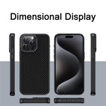 IPAKY TPU-cover til iPhone 15 Plus med kulfibertekstur og metalramme til kameralinse