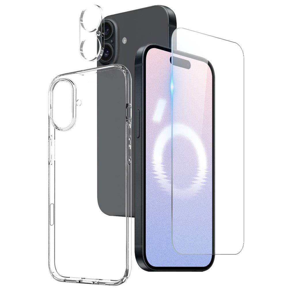 NORTHJO til iPhone 16 TPU Telefoncover med Skærmbeskytter og Linsefilm 3-i-1 Tilbehørssæt