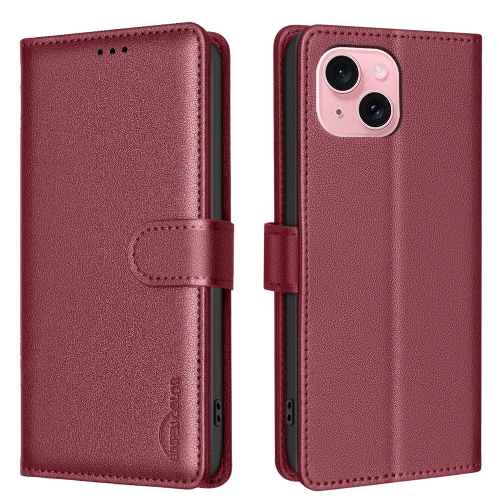 BINFEN COLOR BF32 For iPhone 13 / 14 Case RFID Blocking Litchi Texture Leather Cover