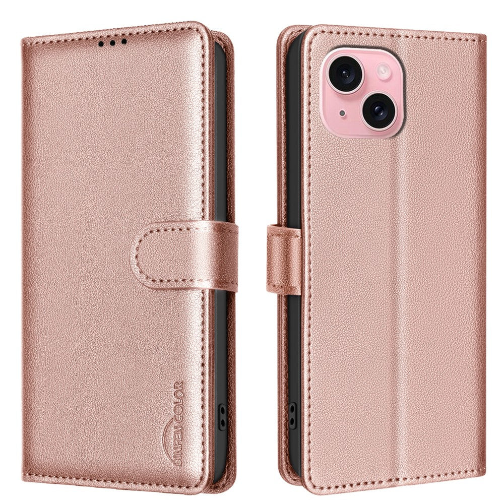 BINFEN COLOR BF32 For iPhone 13 / 14 Case RFID Blocking Litchi Texture Leather Cover