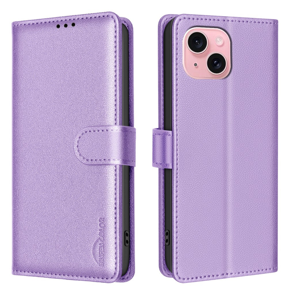 BINFEN COLOR BF32 For iPhone 13 / 14 Case RFID Blocking Litchi Texture Leather Cover