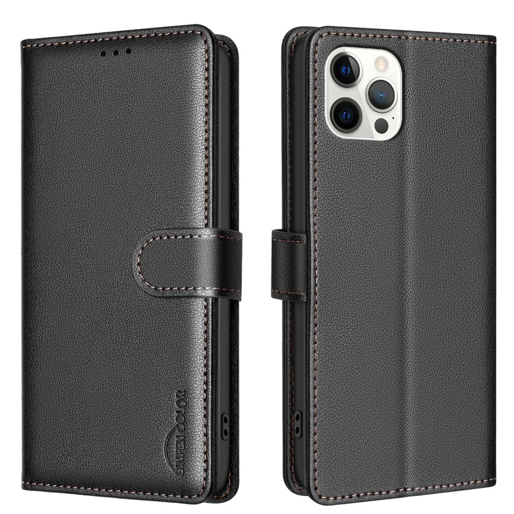 BINFEN COLOR BF32 For iPhone 12 / 12 Pro Phone Case Litchi Texture RFID Blocking Leather Phone Cover