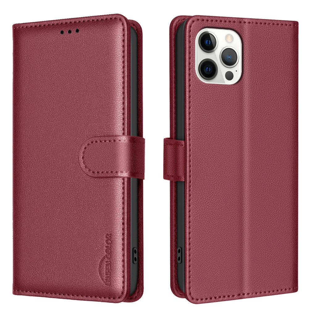 BINFEN COLOR BF32 For iPhone 12 / 12 Pro Phone Case Litchi Texture RFID Blocking Leather Phone Cover