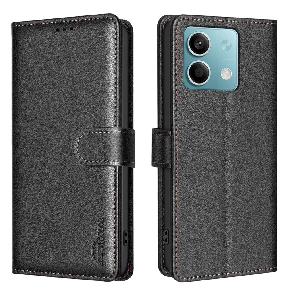BINFEN COLOR BF32 For Xiaomi Redmi Note 13 4G Leather Phone Case Litchi Texture RFID Blocking Phone Cover