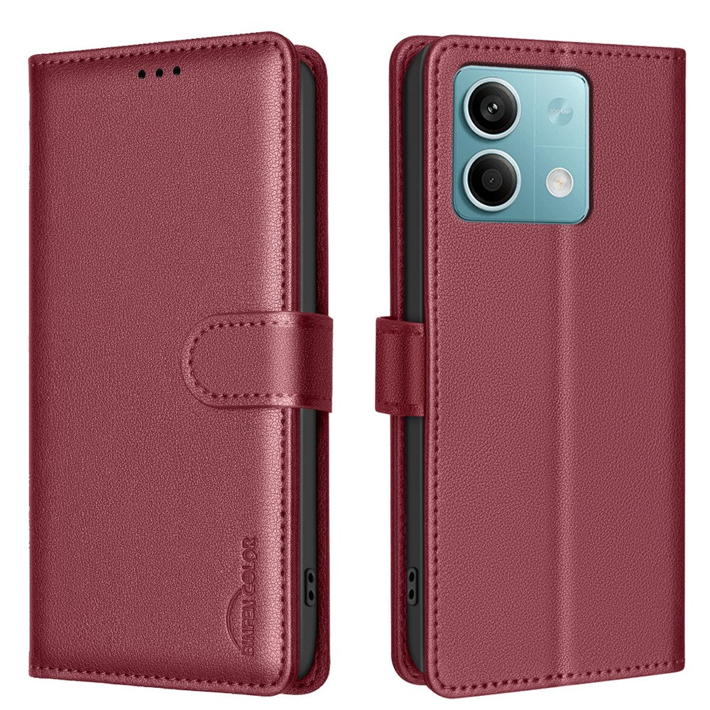 BINFEN COLOR BF32 For Xiaomi Redmi Note 13 4G Leather Phone Case Litchi Texture RFID Blocking Phone Cover