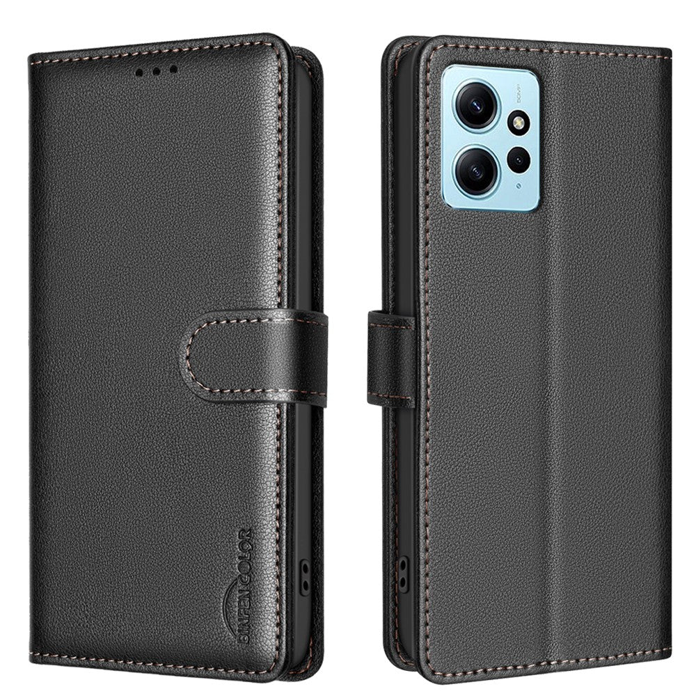 BINFEN COLOR BF32 For Xiaomi Redmi Note 12 4G Cell Phone Case RFID Blocking Leather Phone Stand Cover