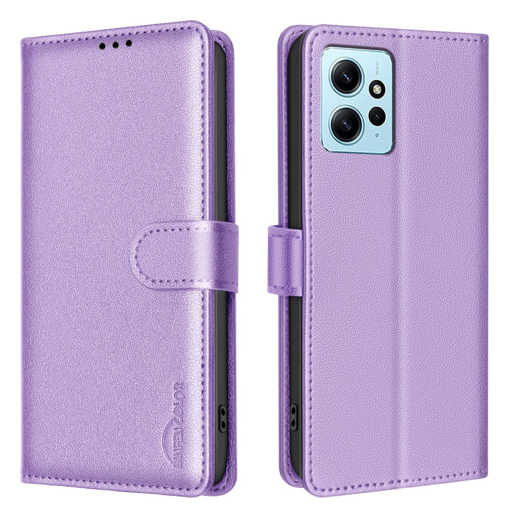 BINFEN COLOR BF32 For Xiaomi Redmi Note 12 4G Cell Phone Case RFID Blocking Leather Phone Stand Cover