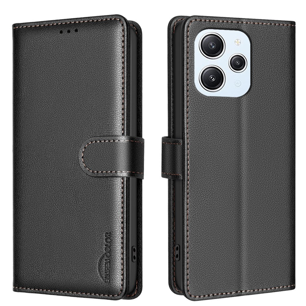 BINFEN COLOR BF32 For Xiaomi Redmi 12 4G Case RFID Blocking Leather Flip Stand Phone Cover