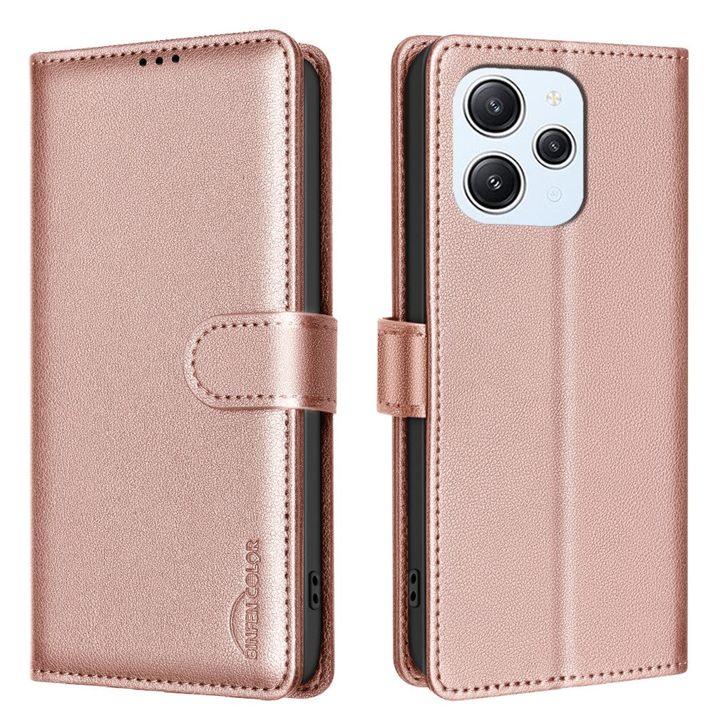BINFEN COLOR BF32 For Xiaomi Redmi 12 4G Case RFID Blocking Leather Flip Stand Phone Cover
