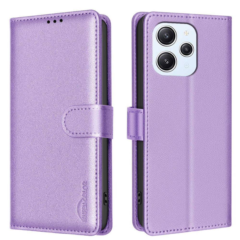 BINFEN COLOR BF32 For Xiaomi Redmi 12 4G Case RFID Blocking Leather Flip Stand Phone Cover