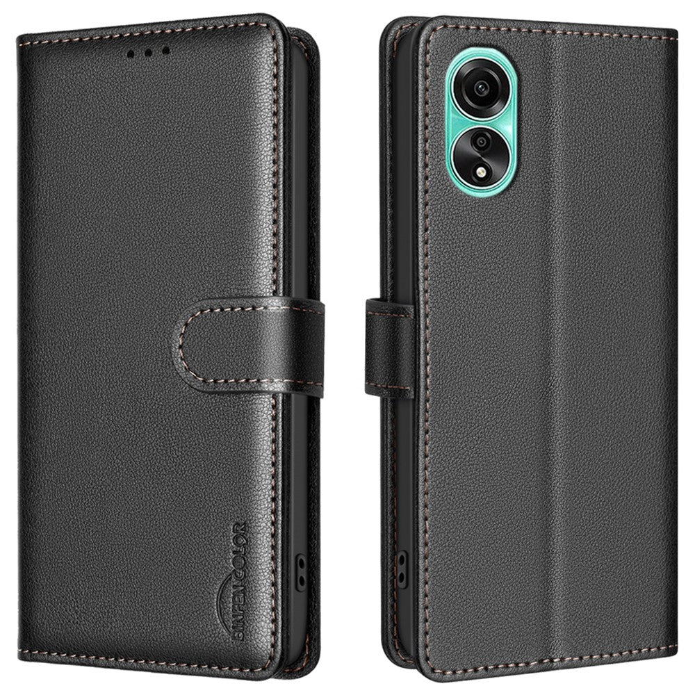 BINFEN COLOR BF32 PU Leather Phone Shell for Oppo A78 4G Case Litchi Texture RFID Blocking Leather Cover
