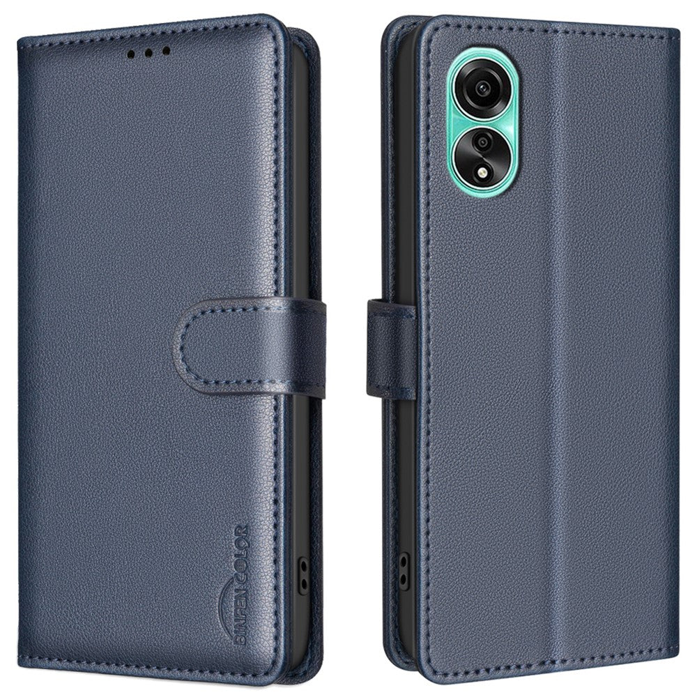 BINFEN COLOR BF32 PU Leather Phone Shell for Oppo A78 4G Case Litchi Texture RFID Blocking Leather Cover