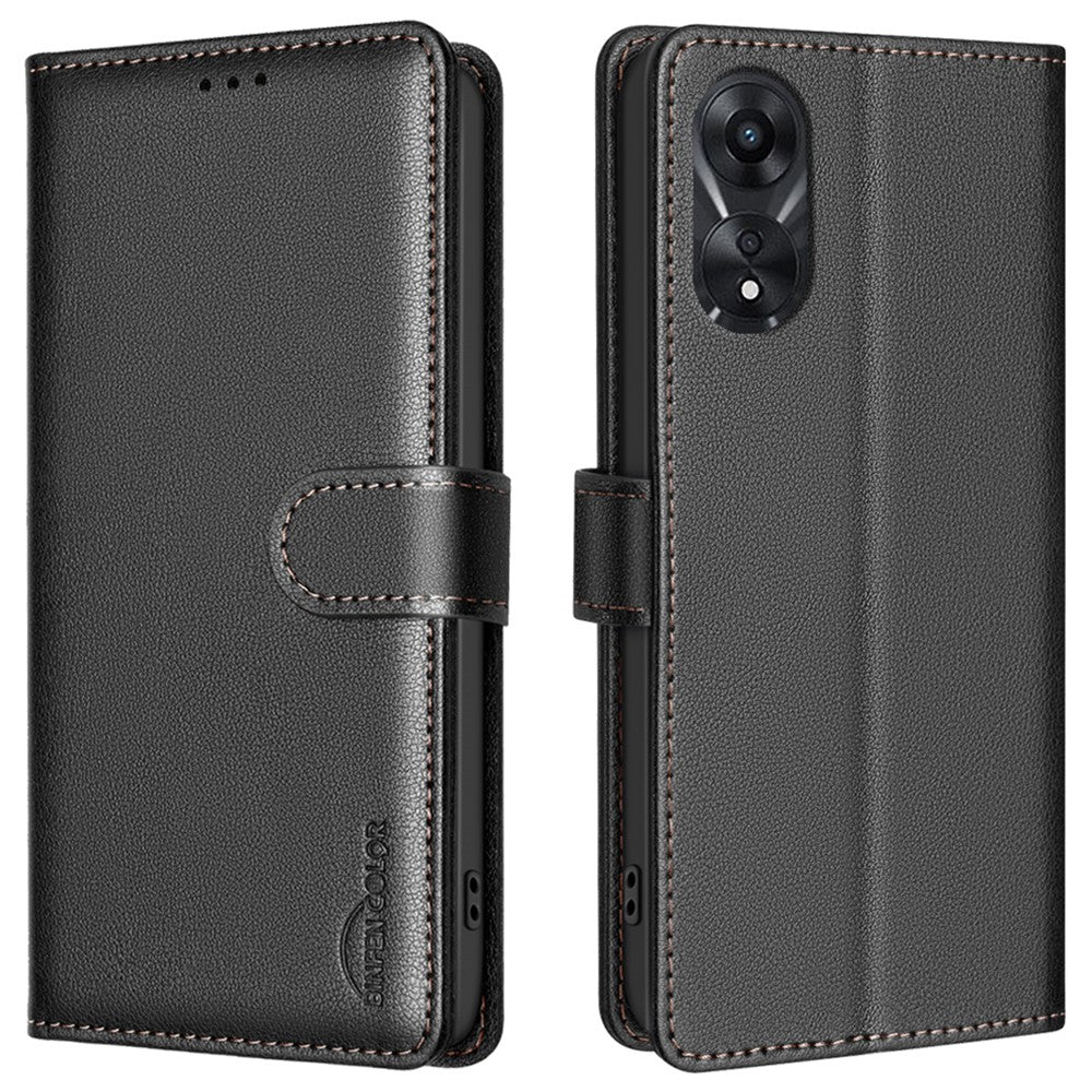 BINFEN COLOR BF32 For Oppo A78 5G Litchi Texture Leather Phone Cover Phone Stand Case with RFID Blocking