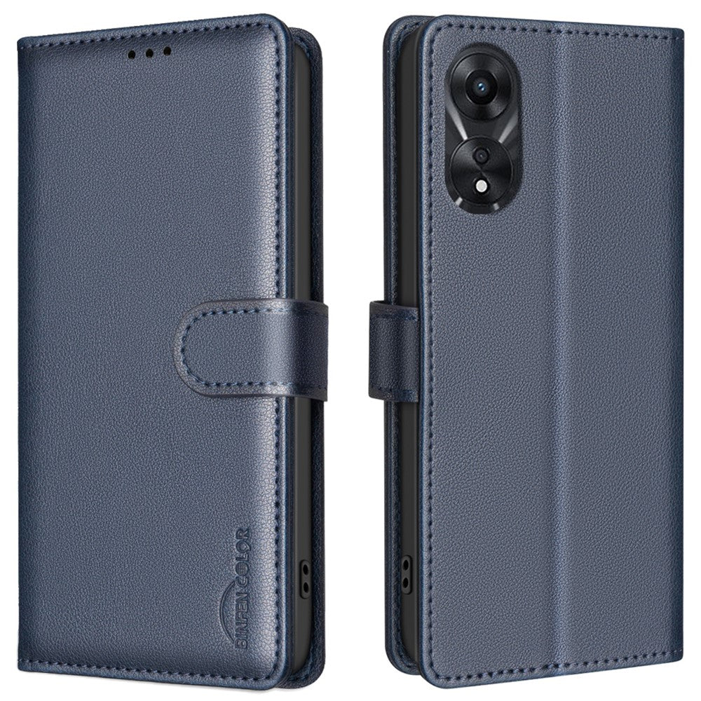 BINFEN COLOR BF32 For Oppo A78 5G Litchi Texture Leather Phone Cover Phone Stand Case with RFID Blocking