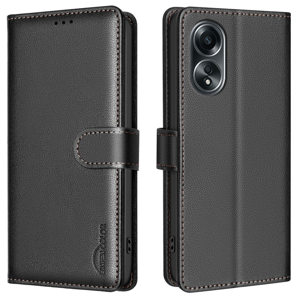 BINFEN COLOR BF32 För Oppo A58 4G Reptåligt Mobilskal Litchi Textur RFID-Blockerande Läder Mobilskal
