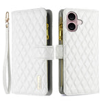 BINFEN COLOR BF Style-15 For iPhone 16 Plus Case Rhombus Imprint Zipper Wallet Leather Phone Cover