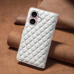 BINFEN COLOR BF Style-15 For iPhone 16 Plus Case Rhombus Imprint Zipper Wallet Leather Phone Cover