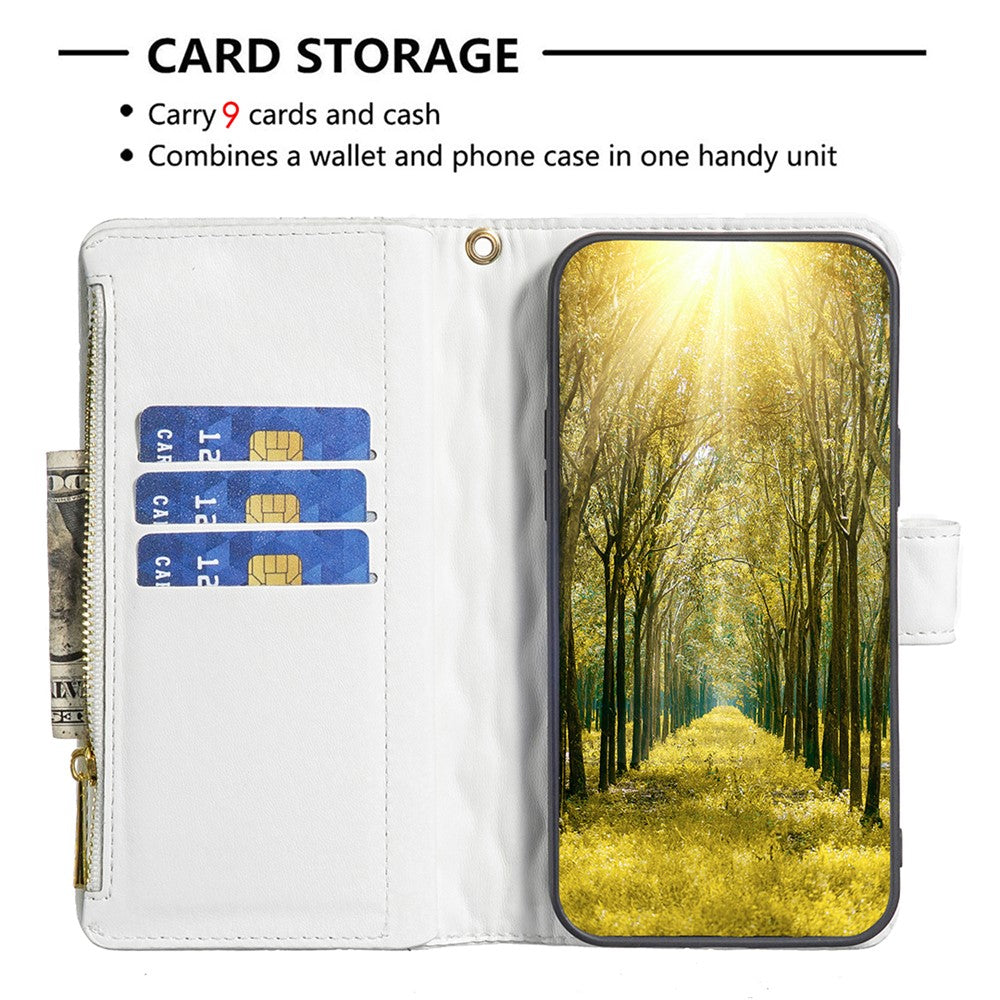 BINFEN COLOR BF Style-15 For iPhone 16 Plus Case Rhombus Imprint Zipper Wallet Leather Phone Cover