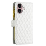 BINFEN COLOR BF Style-15 For iPhone 16 Plus Case Rhombus Imprint Zipper Wallet Leather Phone Cover