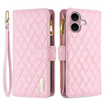 BINFEN COLOR BF Style-15 For iPhone 16 Plus Case Rhombus Imprint Zipper Wallet Leather Phone Cover