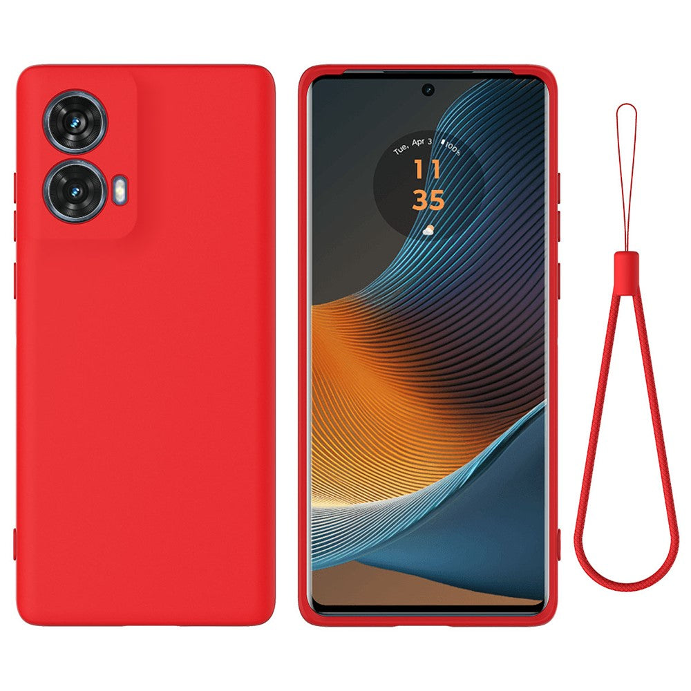 Til Motorola Moto G85 5G / S50 Neo 5G cover med håndledsrem i flydende silikone