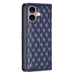 BINFEN COLOR BF Style-16 For iPhone 16 Plus Phone Stand Case Leather Phone Cover with Imprinted Rhombus Grid