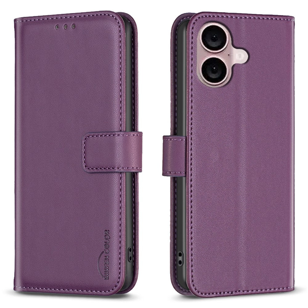 BINFEN COLOR BF17 For iPhone 16 Plus Anti-Scratch Shell PU Leather Stand Phone Case Wallet Cover