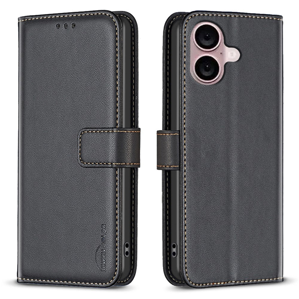 BINFEN COLOR BF17 For iPhone 16 Plus Anti-Scratch Shell PU Leather Stand Phone Case Wallet Cover